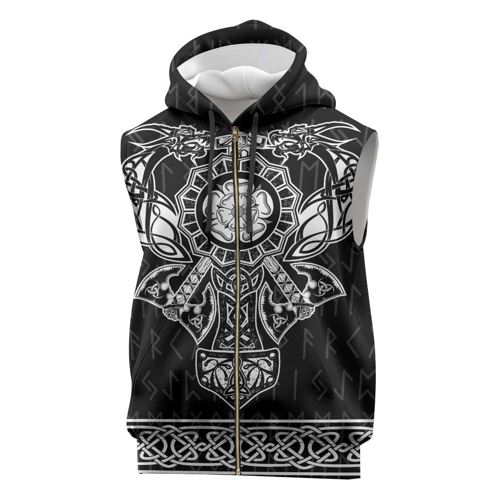 Vikings from Yorkshire Sleeveless Zip Hoodie Black Spirit of Jorvik - Wonder Print Shop
