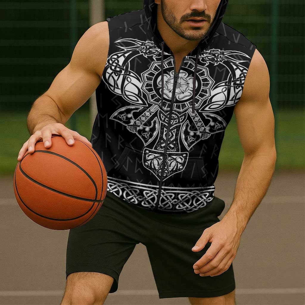 Vikings from Yorkshire Sleeveless Zip Hoodie Black Spirit of Jorvik - Wonder Print Shop