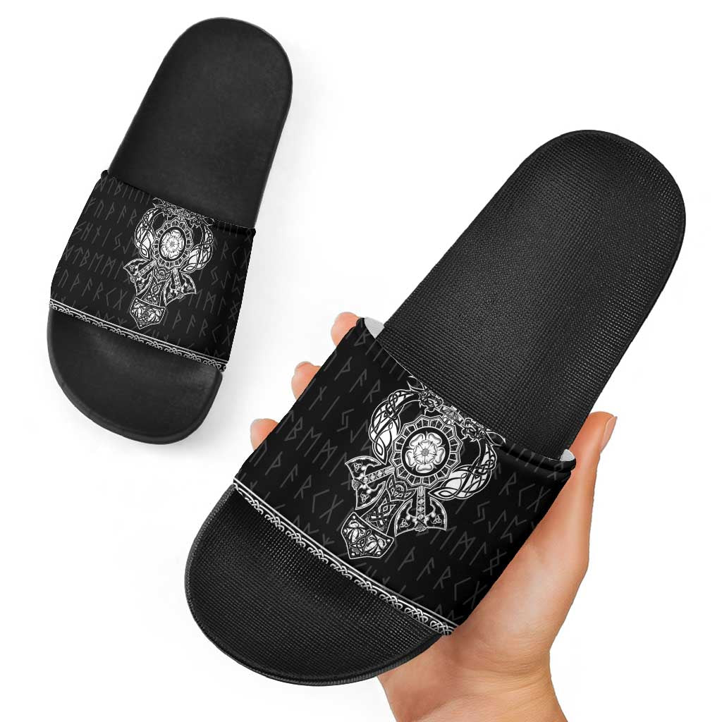 Vikings from Yorkshire Slide Sandals Black Spirit of Jorvik - Wonder Print Shop