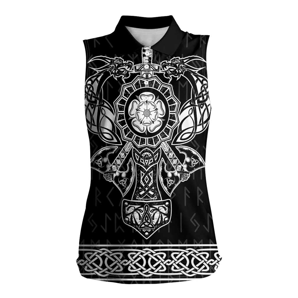 Vikings from Yorkshire Women Sleeveless Polo Shirt Black Spirit of Jorvik - Wonder Print Shop