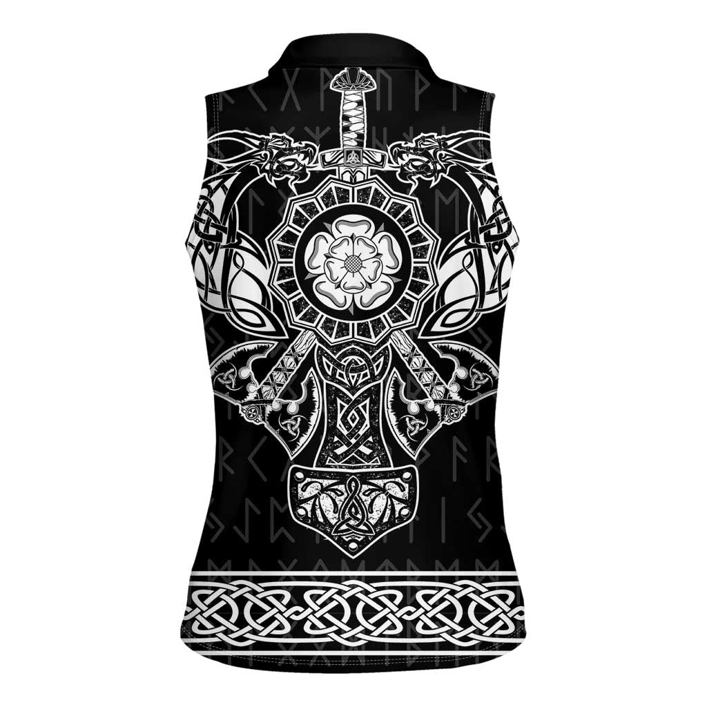 Vikings from Yorkshire Women Sleeveless Polo Shirt Black Spirit of Jorvik - Wonder Print Shop
