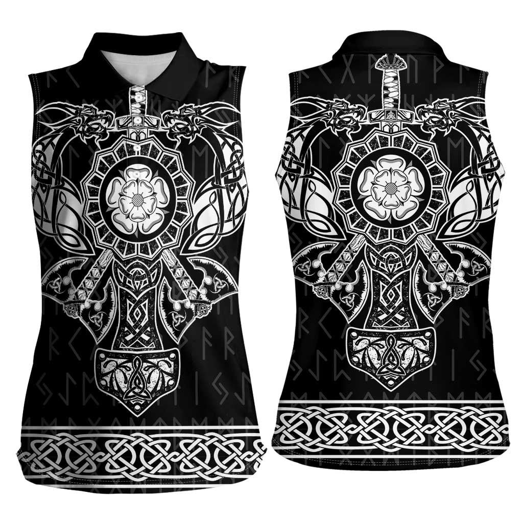 Vikings from Yorkshire Women Sleeveless Polo Shirt Black Spirit of Jorvik - Wonder Print Shop