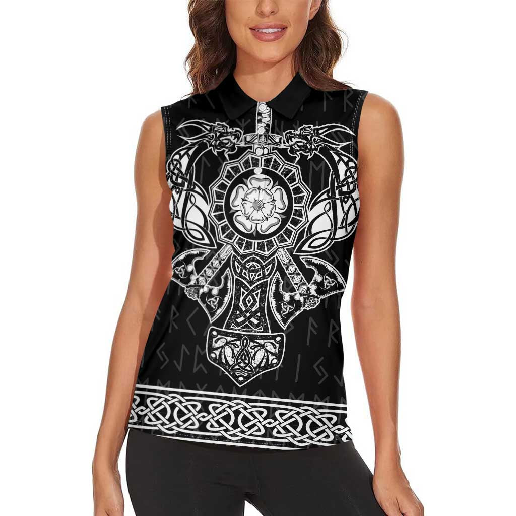 Vikings from Yorkshire Women Sleeveless Polo Shirt Black Spirit of Jorvik - Wonder Print Shop