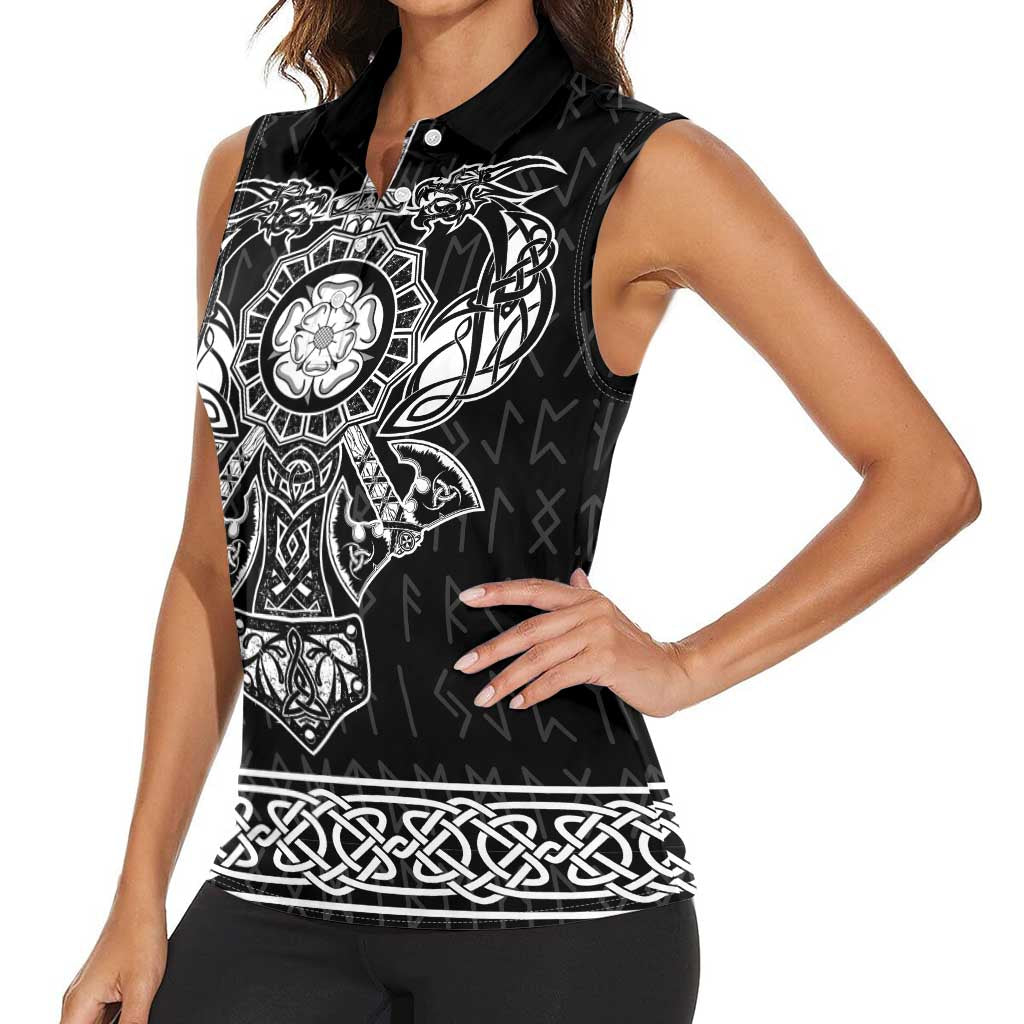 Vikings from Yorkshire Women Sleeveless Polo Shirt Black Spirit of Jorvik - Wonder Print Shop