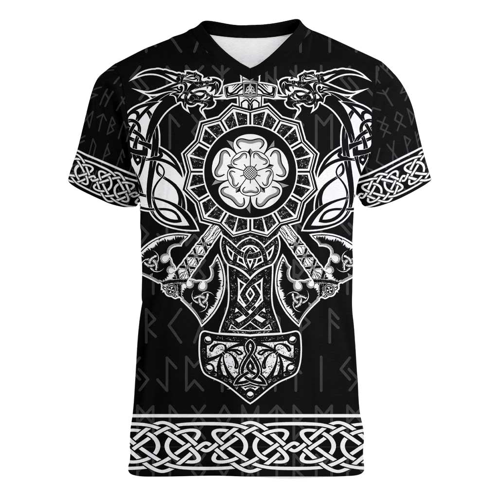 Vikings from Yorkshire Women V-Neck T-Shirt Black Spirit of Jorvik - Wonder Print Shop