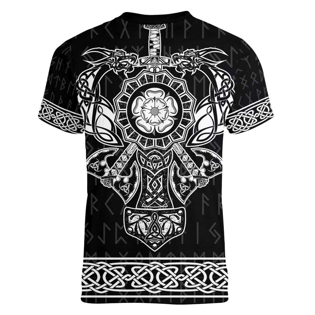 Vikings from Yorkshire Women V-Neck T-Shirt Black Spirit of Jorvik - Wonder Print Shop