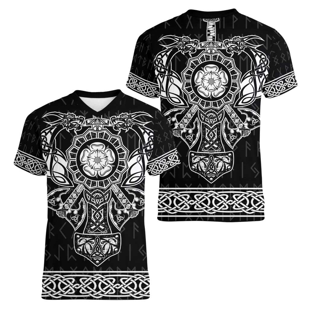 Vikings from Yorkshire Women V-Neck T-Shirt Black Spirit of Jorvik - Wonder Print Shop