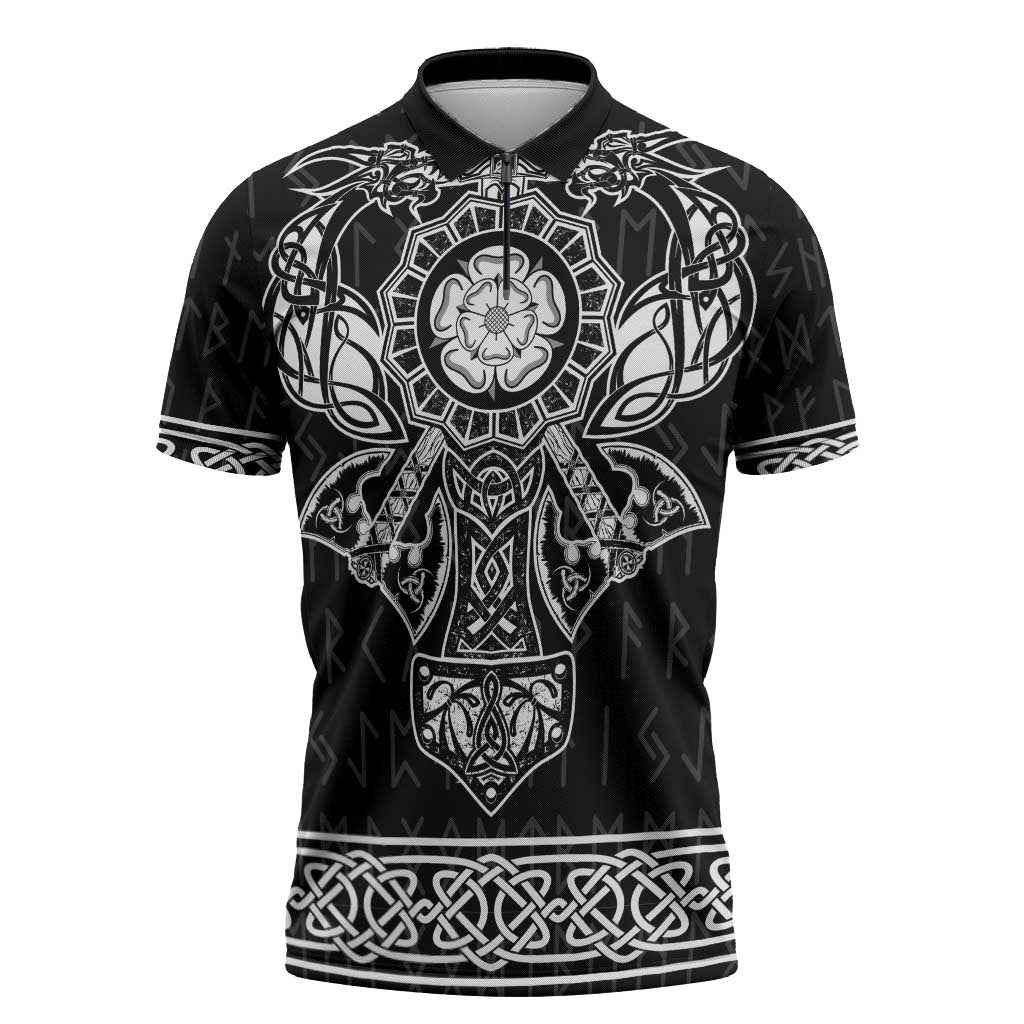 Vikings from Yorkshire Zipper Polo Shirt Black Spirit of Jorvik - Wonder Print Shop