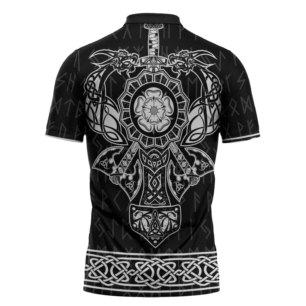 Vikings from Yorkshire Zipper Polo Shirt Black Spirit of Jorvik - Wonder Print Shop