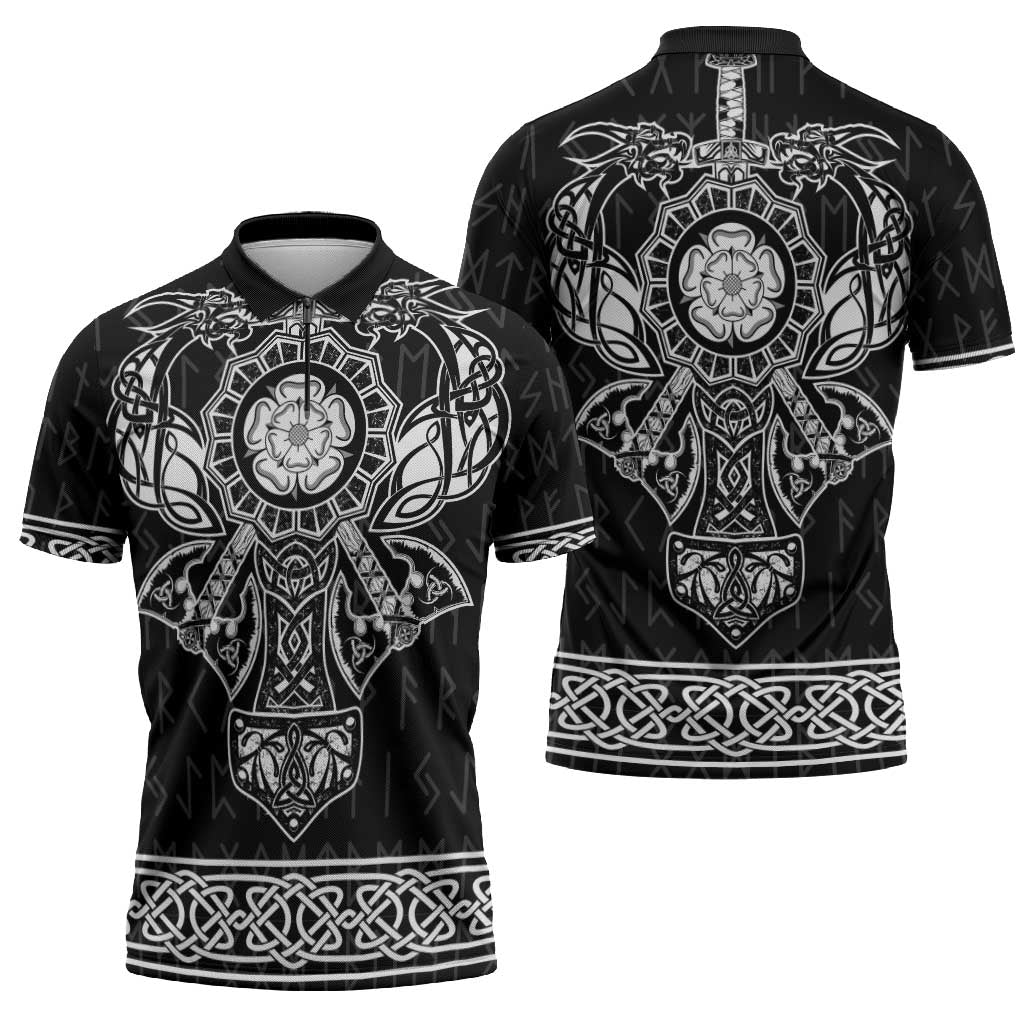 Vikings from Yorkshire Zipper Polo Shirt Black Spirit of Jorvik - Wonder Print Shop