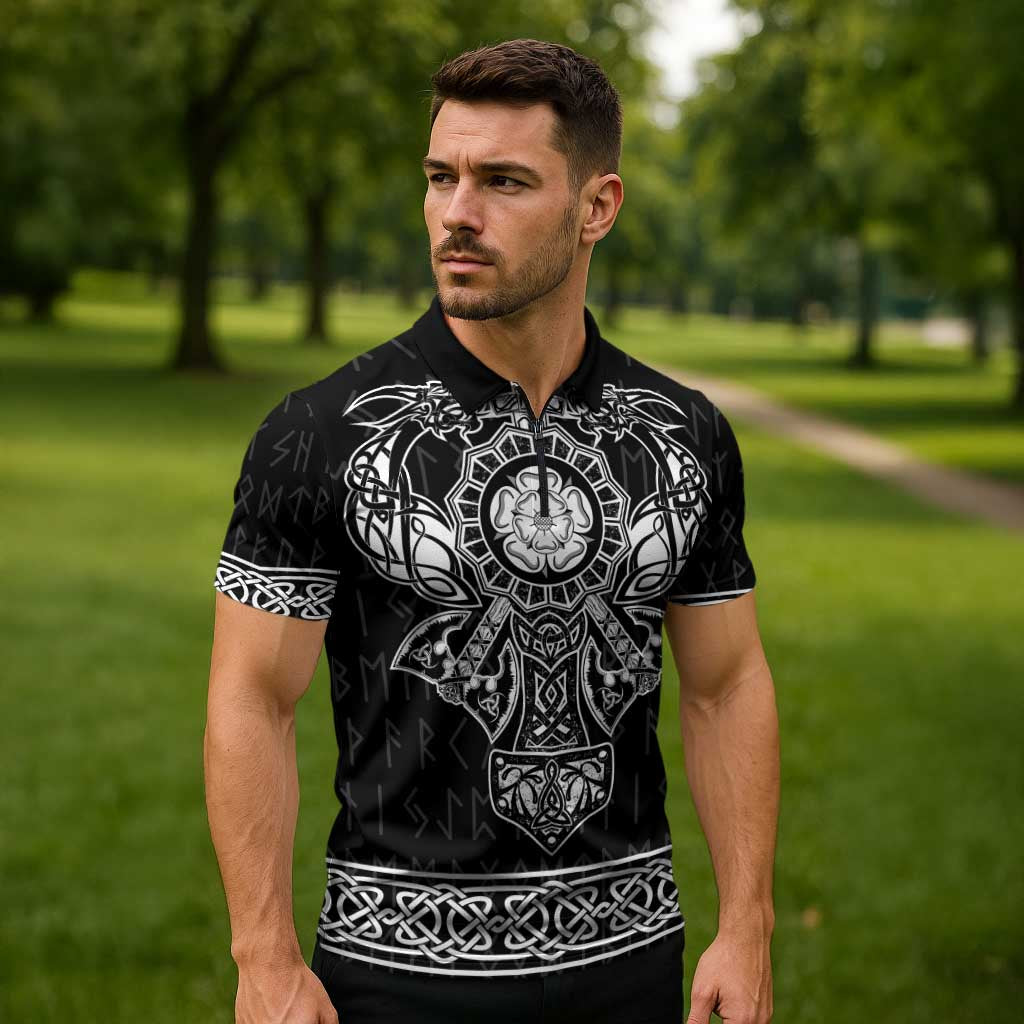 Vikings from Yorkshire Zipper Polo Shirt Black Spirit of Jorvik - Wonder Print Shop