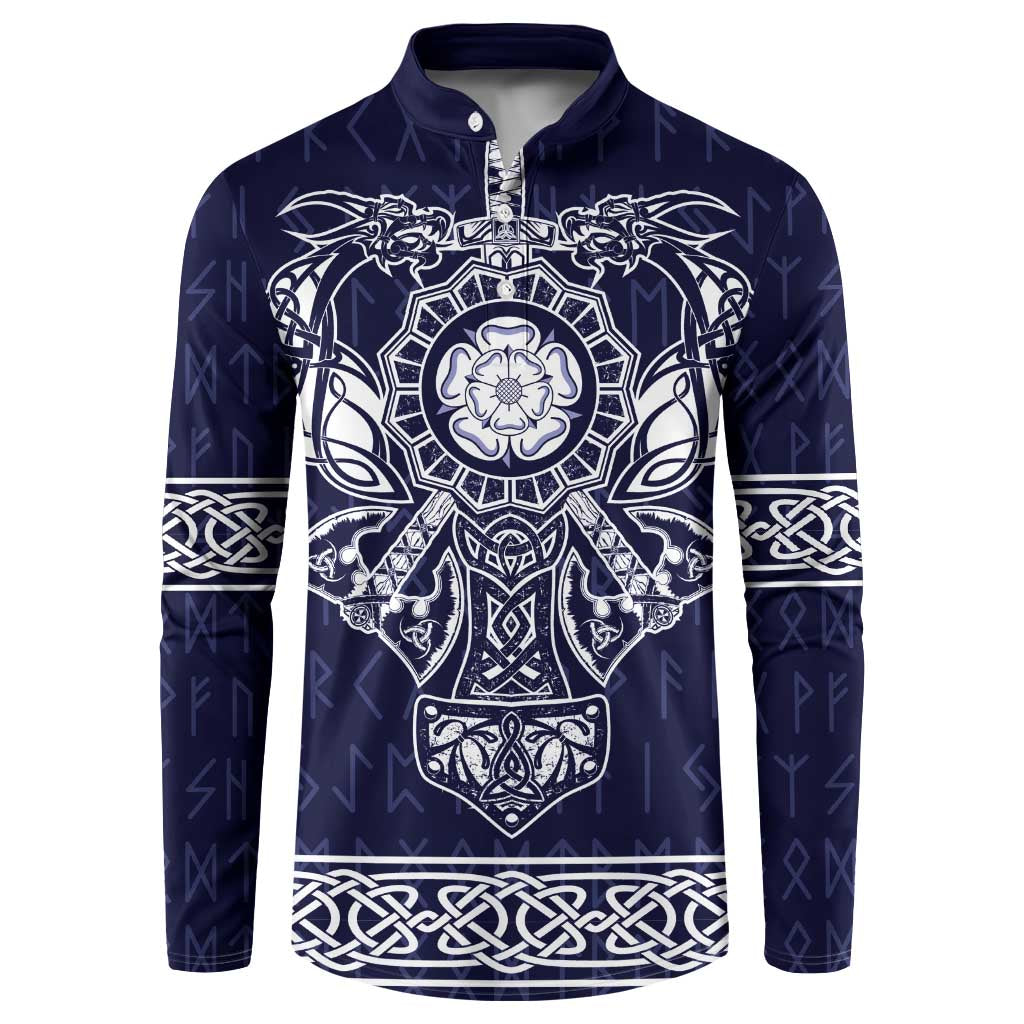 Vikings from Yorkshire Button Sweatshirt Blue Spirit of Jorvik - Wonder Print Shop