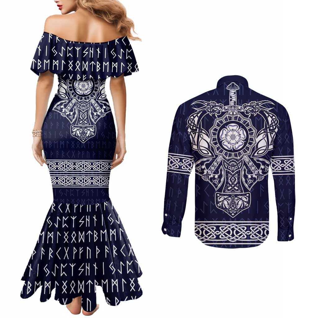 Vikings from Yorkshire Couples Matching Mermaid Dress and Long Sleeve Button Shirt Blue Spirit of Jorvik - Wonder Print Shop