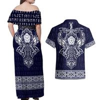 Vikings from Yorkshire Couples Matching Off Shoulder Maxi Dress and Hawaiian Shirt Blue Spirit of Jorvik - Wonder Print Shop