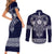 Vikings from Yorkshire Couples Matching Short Sleeve Bodycon Dress and Long Sleeve Button Shirt Blue Spirit of Jorvik - Wonder Print Shop