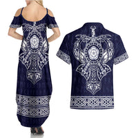 Vikings from Yorkshire Couples Matching Summer Maxi Dress and Hawaiian Shirt Blue Spirit of Jorvik - Wonder Print Shop