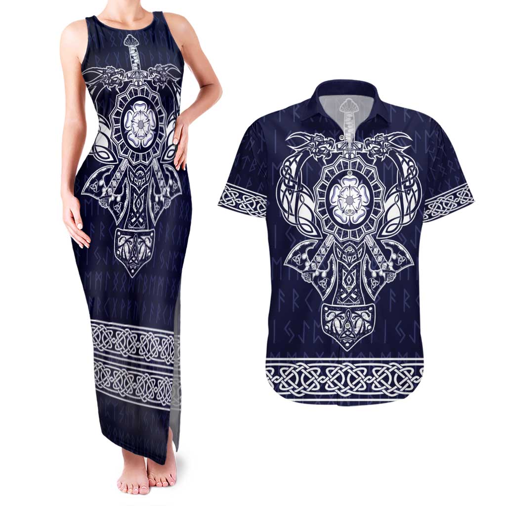 Vikings from Yorkshire Couples Matching Tank Maxi Dress and Hawaiian Shirt Blue Spirit of Jorvik - Wonder Print Shop