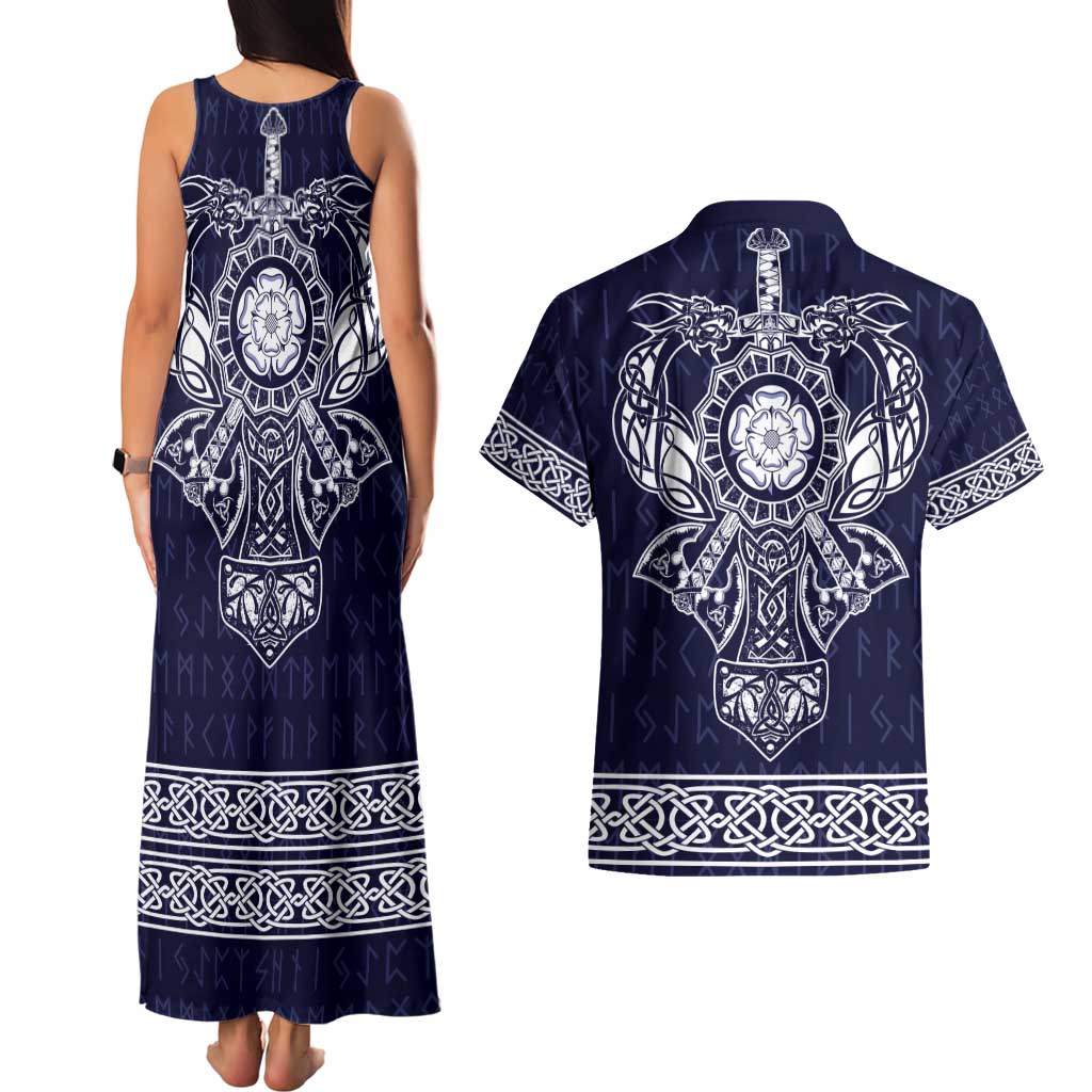 Vikings from Yorkshire Couples Matching Tank Maxi Dress and Hawaiian Shirt Blue Spirit of Jorvik - Wonder Print Shop