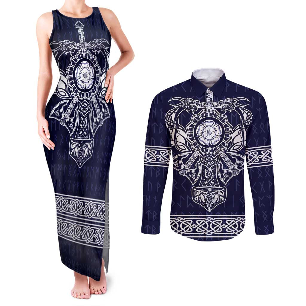 Vikings from Yorkshire Couples Matching Tank Maxi Dress and Long Sleeve Button Shirt Blue Spirit of Jorvik - Wonder Print Shop