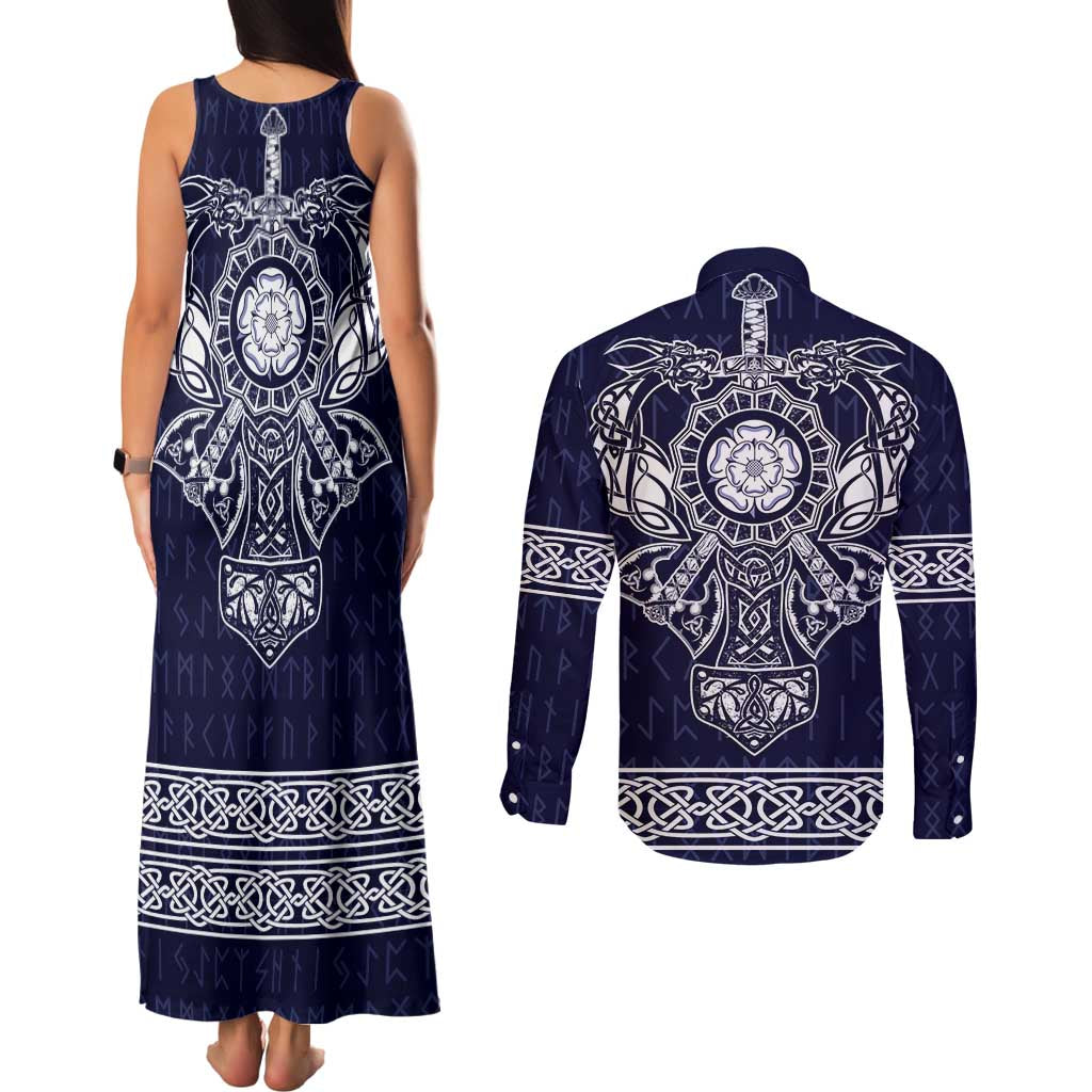 Vikings from Yorkshire Couples Matching Tank Maxi Dress and Long Sleeve Button Shirt Blue Spirit of Jorvik - Wonder Print Shop