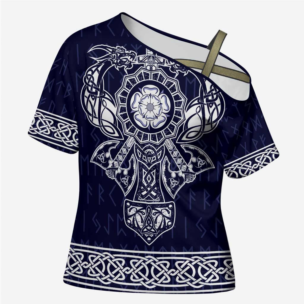 Vikings from Yorkshire Cross Shoulder Shirt Blue Spirit of Jorvik - Wonder Print Shop