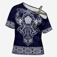 Vikings from Yorkshire Cross Shoulder Shirt Blue Spirit of Jorvik - Wonder Print Shop