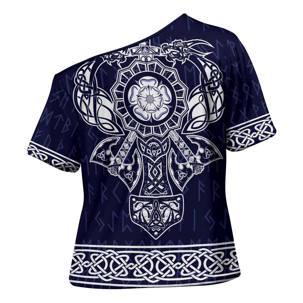 Vikings from Yorkshire Cross Shoulder Shirt Blue Spirit of Jorvik - Wonder Print Shop