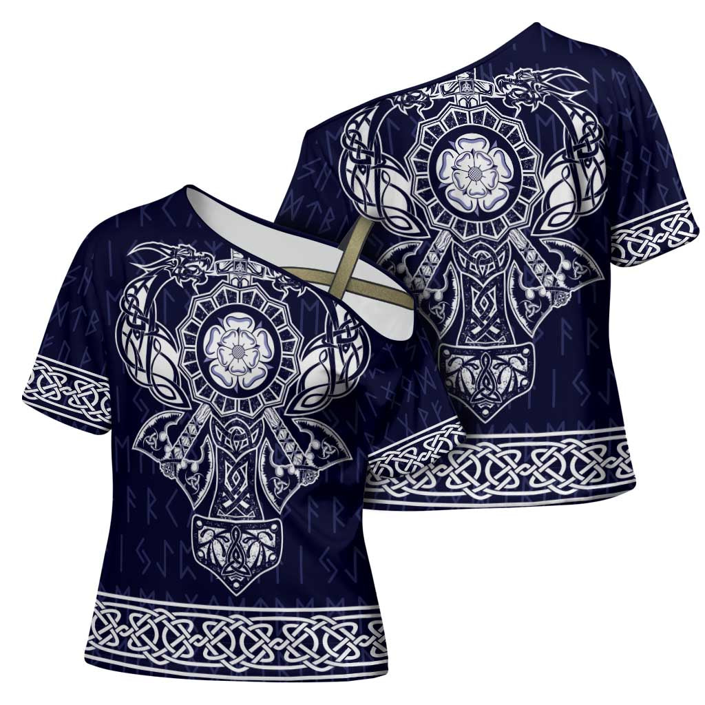 Vikings from Yorkshire Cross Shoulder Shirt Blue Spirit of Jorvik - Wonder Print Shop