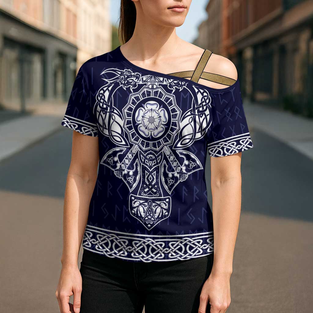 Vikings from Yorkshire Cross Shoulder Shirt Blue Spirit of Jorvik - Wonder Print Shop