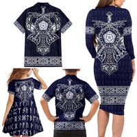 Vikings from Yorkshire Family Matching Long Sleeve Bodycon Dress and Hawaiian Shirt Blue Spirit of Jorvik - Wonder Print Shop