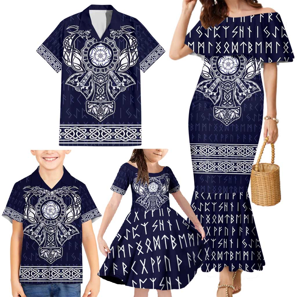 Vikings from Yorkshire Family Matching Mermaid Dress and Hawaiian Shirt Blue Spirit of Jorvik - Wonder Print Shop
