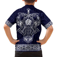 Vikings from Yorkshire Family Matching Off The Shoulder Long Sleeve Dress and Hawaiian Shirt Blue Spirit of Jorvik - Wonder Print Shop