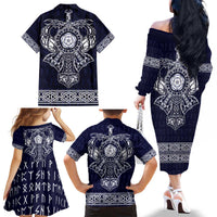 Vikings from Yorkshire Family Matching Off The Shoulder Long Sleeve Dress and Hawaiian Shirt Blue Spirit of Jorvik - Wonder Print Shop