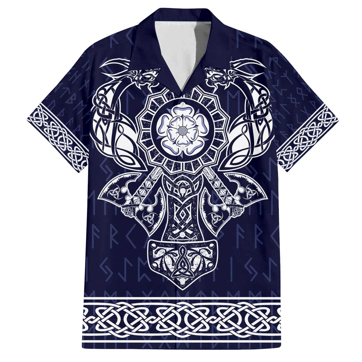 Vikings from Yorkshire Family Matching Off The Shoulder Long Sleeve Dress and Hawaiian Shirt Blue Spirit of Jorvik - Wonder Print Shop