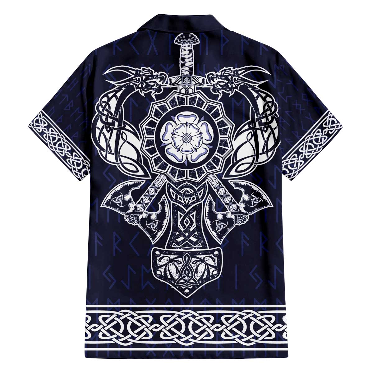 Vikings from Yorkshire Family Matching Off The Shoulder Long Sleeve Dress and Hawaiian Shirt Blue Spirit of Jorvik - Wonder Print Shop