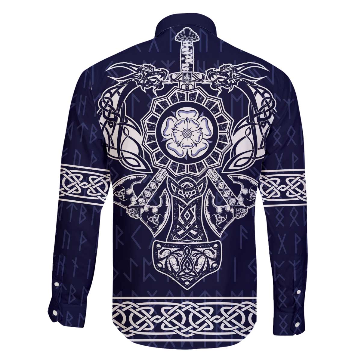 Vikings from Yorkshire Family Matching Off The Shoulder Long Sleeve Dress and Hawaiian Shirt Blue Spirit of Jorvik - Wonder Print Shop