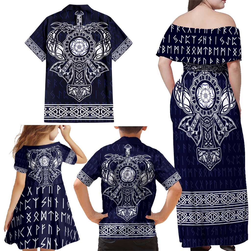 Vikings from Yorkshire Family Matching Off Shoulder Maxi Dress and Hawaiian Shirt Blue Spirit of Jorvik - Wonder Print Shop