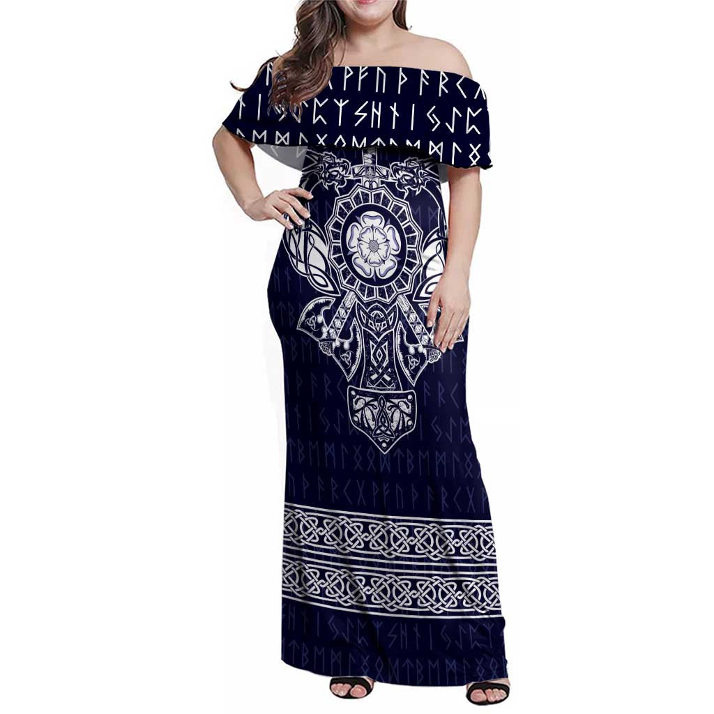 Vikings from Yorkshire Family Matching Off Shoulder Maxi Dress and Hawaiian Shirt Blue Spirit of Jorvik - Wonder Print Shop