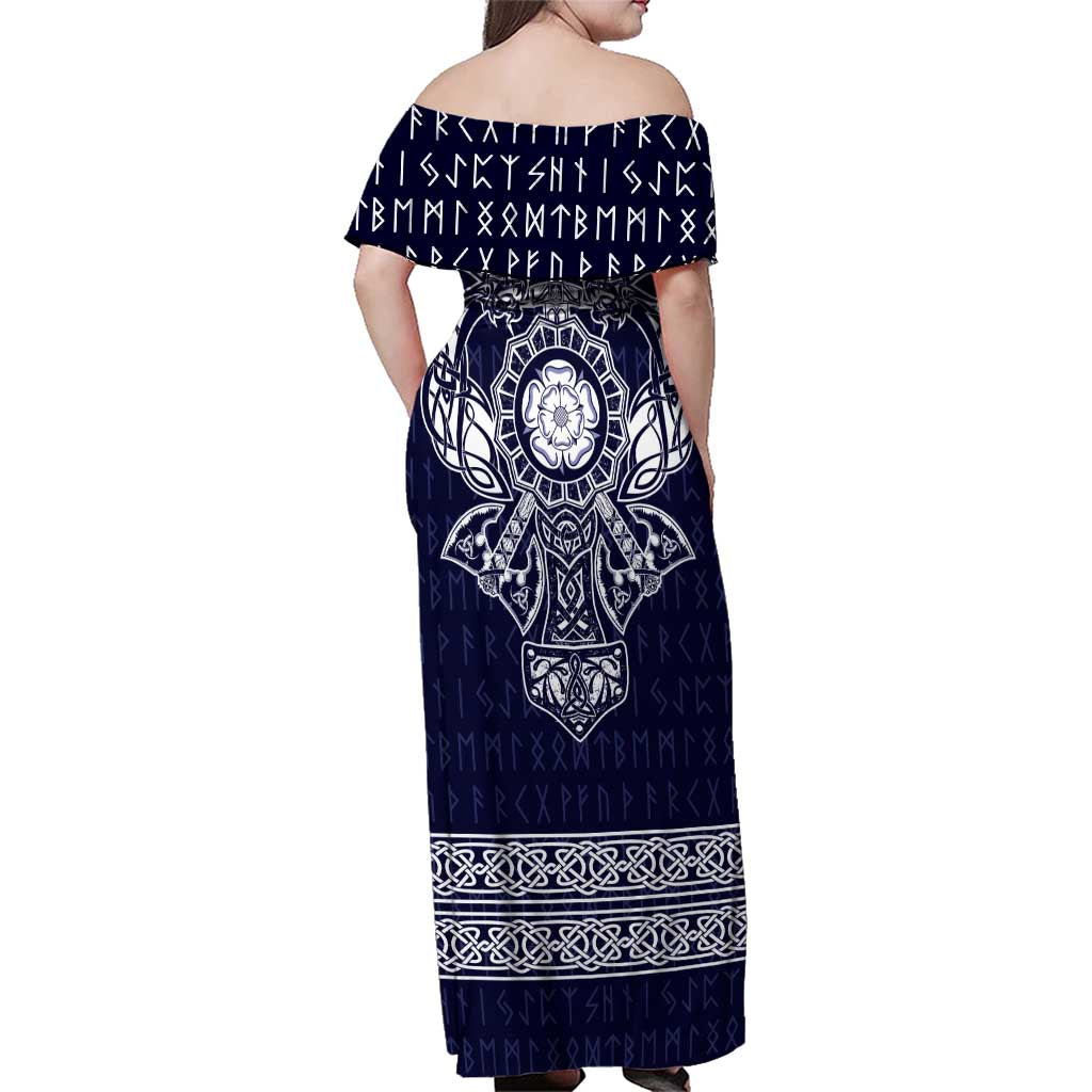 Vikings from Yorkshire Family Matching Off Shoulder Maxi Dress and Hawaiian Shirt Blue Spirit of Jorvik - Wonder Print Shop
