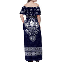 Vikings from Yorkshire Family Matching Off Shoulder Maxi Dress and Hawaiian Shirt Blue Spirit of Jorvik - Wonder Print Shop