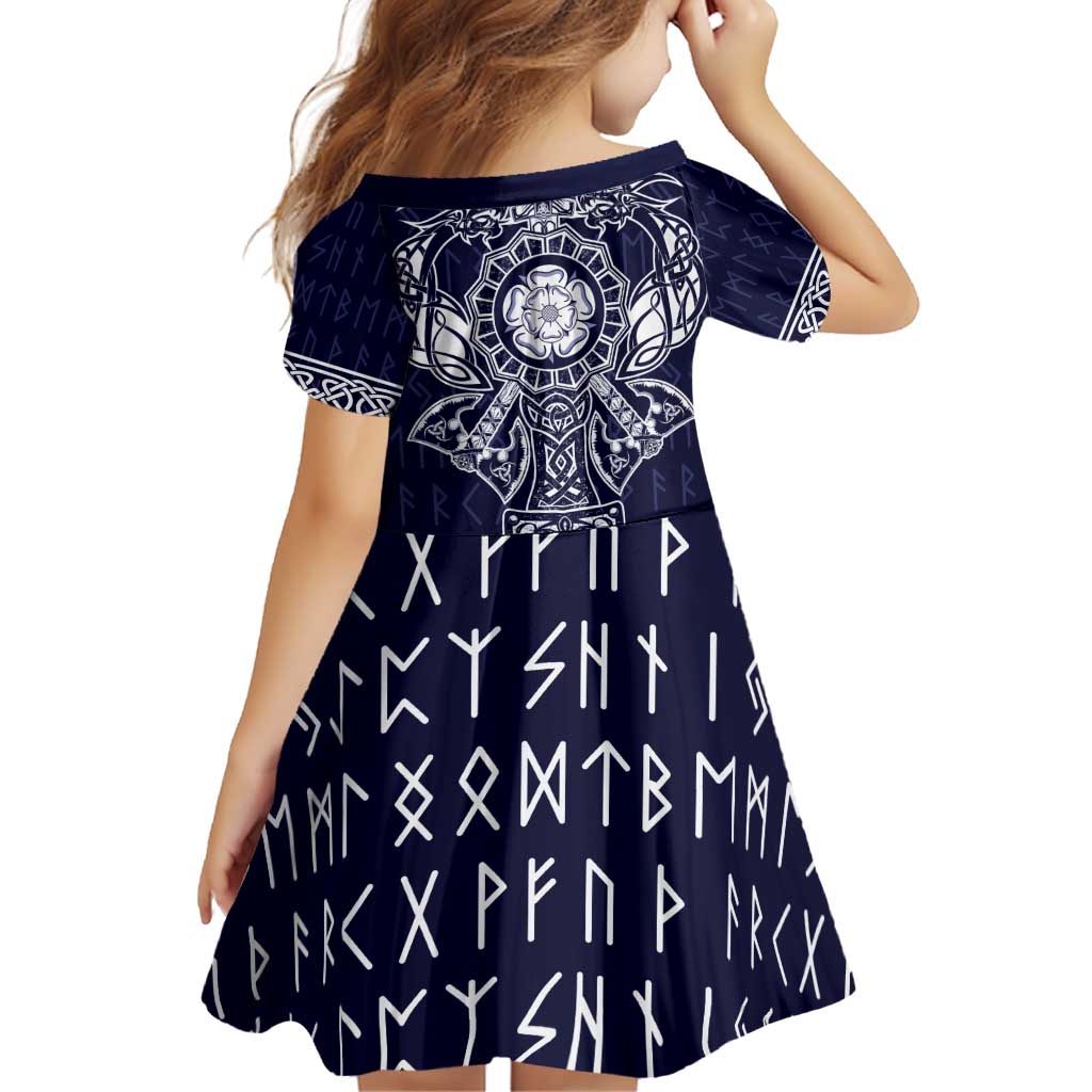 Vikings from Yorkshire Family Matching Off Shoulder Short Dress and Hawaiian Shirt Blue Spirit of Jorvik - Wonder Print Shop