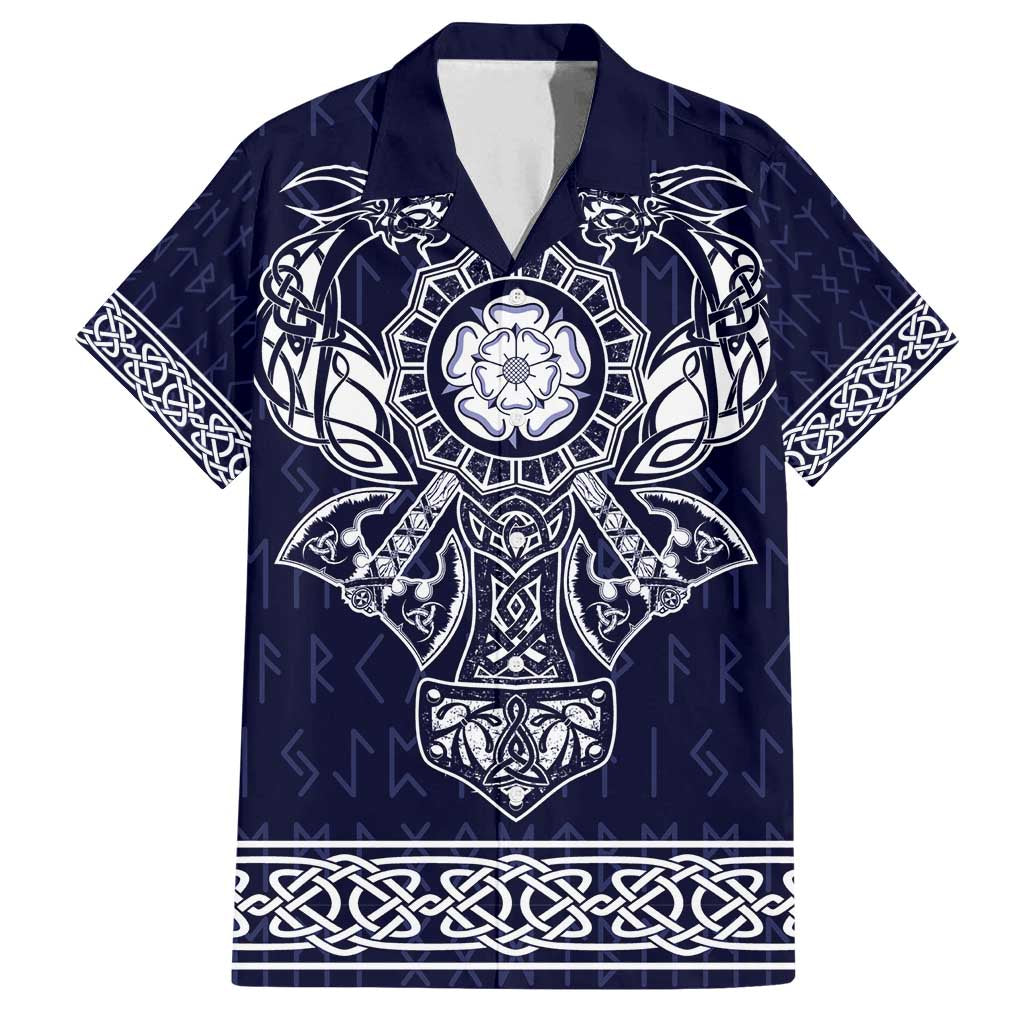 Vikings from Yorkshire Family Matching Off Shoulder Short Dress and Hawaiian Shirt Blue Spirit of Jorvik - Wonder Print Shop