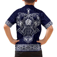 Vikings from Yorkshire Family Matching Short Sleeve Bodycon Dress and Hawaiian Shirt Blue Spirit of Jorvik - Wonder Print Shop