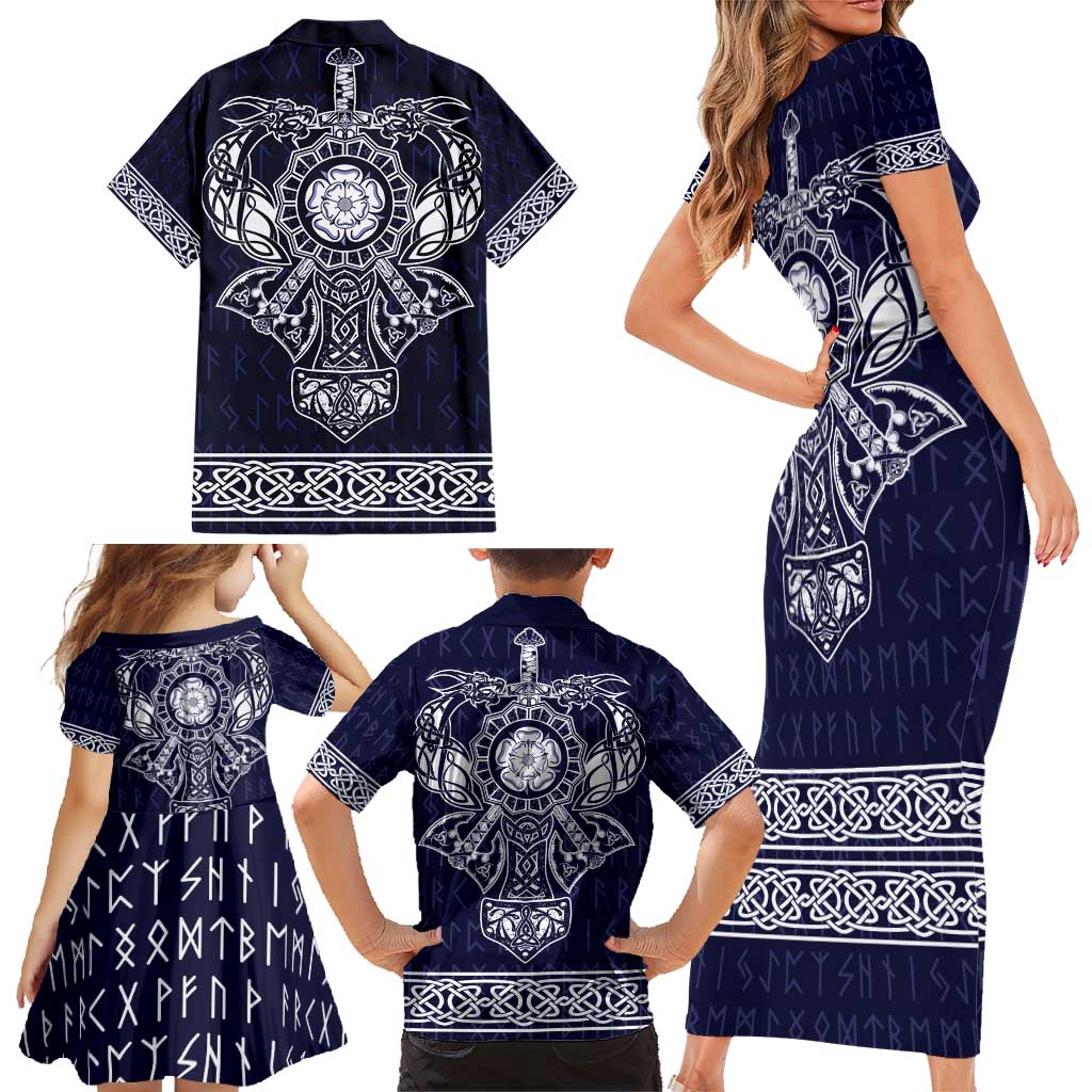 Vikings from Yorkshire Family Matching Short Sleeve Bodycon Dress and Hawaiian Shirt Blue Spirit of Jorvik - Wonder Print Shop