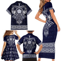 Vikings from Yorkshire Family Matching Short Sleeve Bodycon Dress and Hawaiian Shirt Blue Spirit of Jorvik - Wonder Print Shop
