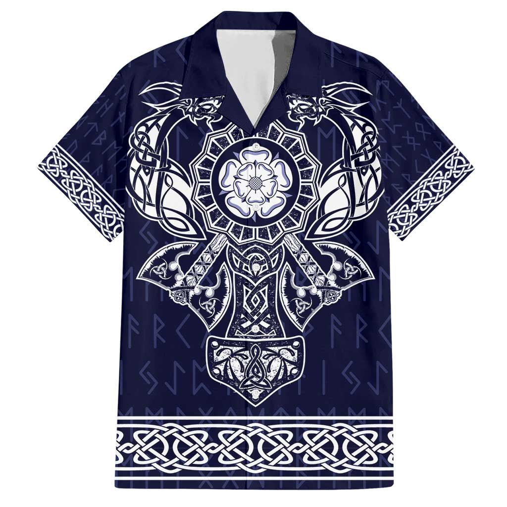 Vikings from Yorkshire Family Matching Short Sleeve Bodycon Dress and Hawaiian Shirt Blue Spirit of Jorvik - Wonder Print Shop