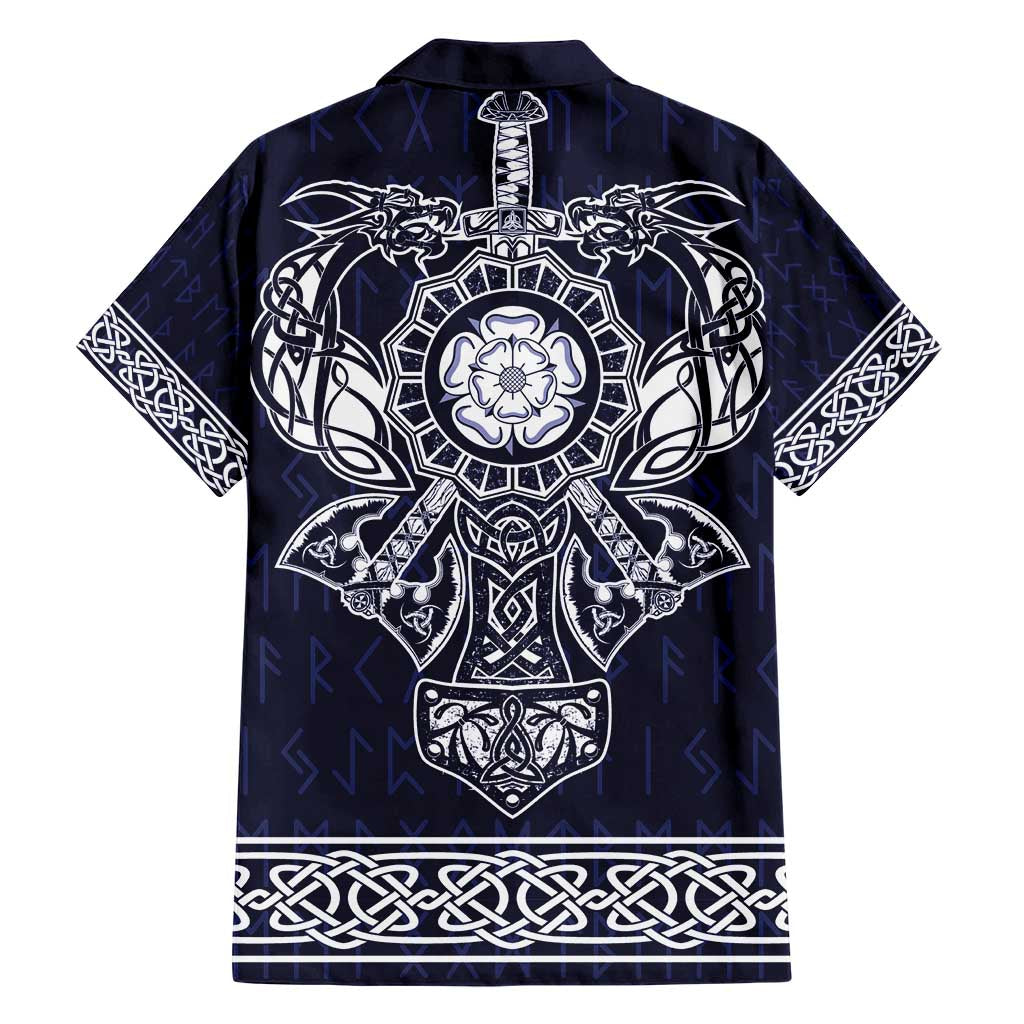 Vikings from Yorkshire Family Matching Short Sleeve Bodycon Dress and Hawaiian Shirt Blue Spirit of Jorvik - Wonder Print Shop