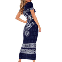 Vikings from Yorkshire Family Matching Short Sleeve Bodycon Dress and Hawaiian Shirt Blue Spirit of Jorvik - Wonder Print Shop