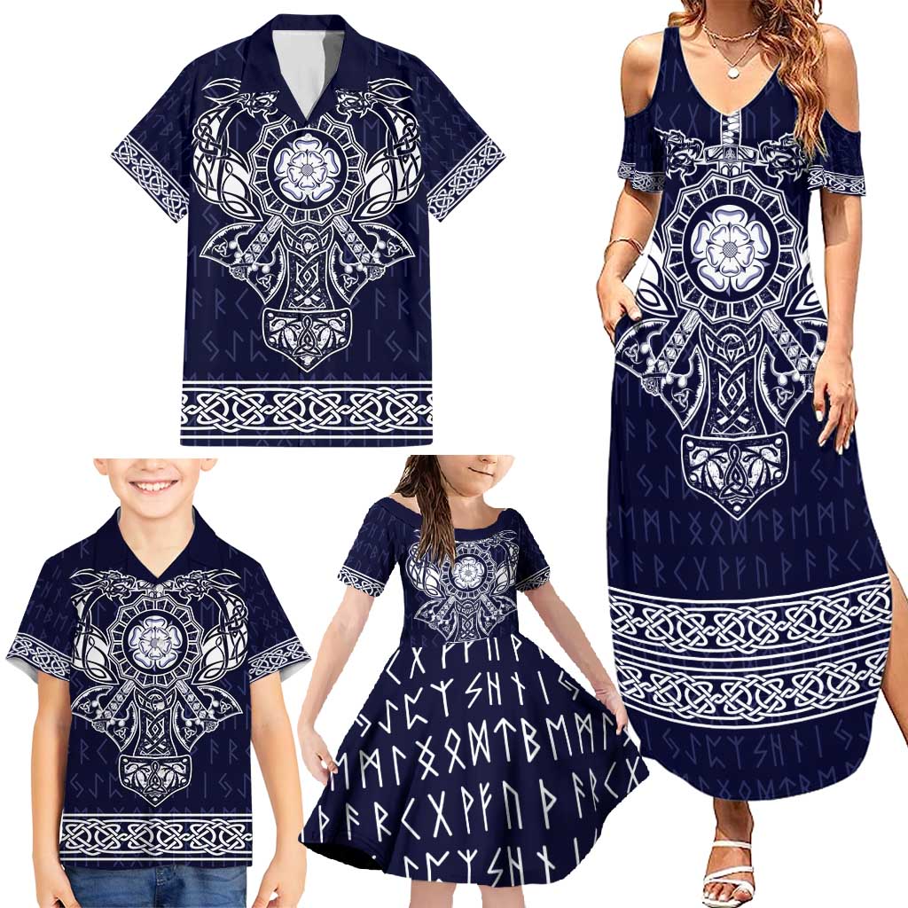 Vikings from Yorkshire Family Matching Summer Maxi Dress and Hawaiian Shirt Blue Spirit of Jorvik - Wonder Print Shop