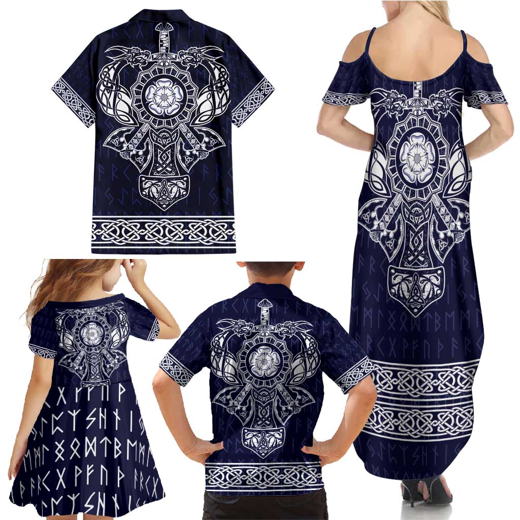 Vikings from Yorkshire Family Matching Summer Maxi Dress and Hawaiian Shirt Blue Spirit of Jorvik - Wonder Print Shop